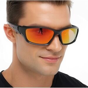 Sport performance sunglasses featuring a sleek matte black frame Fire‎ Red Lens